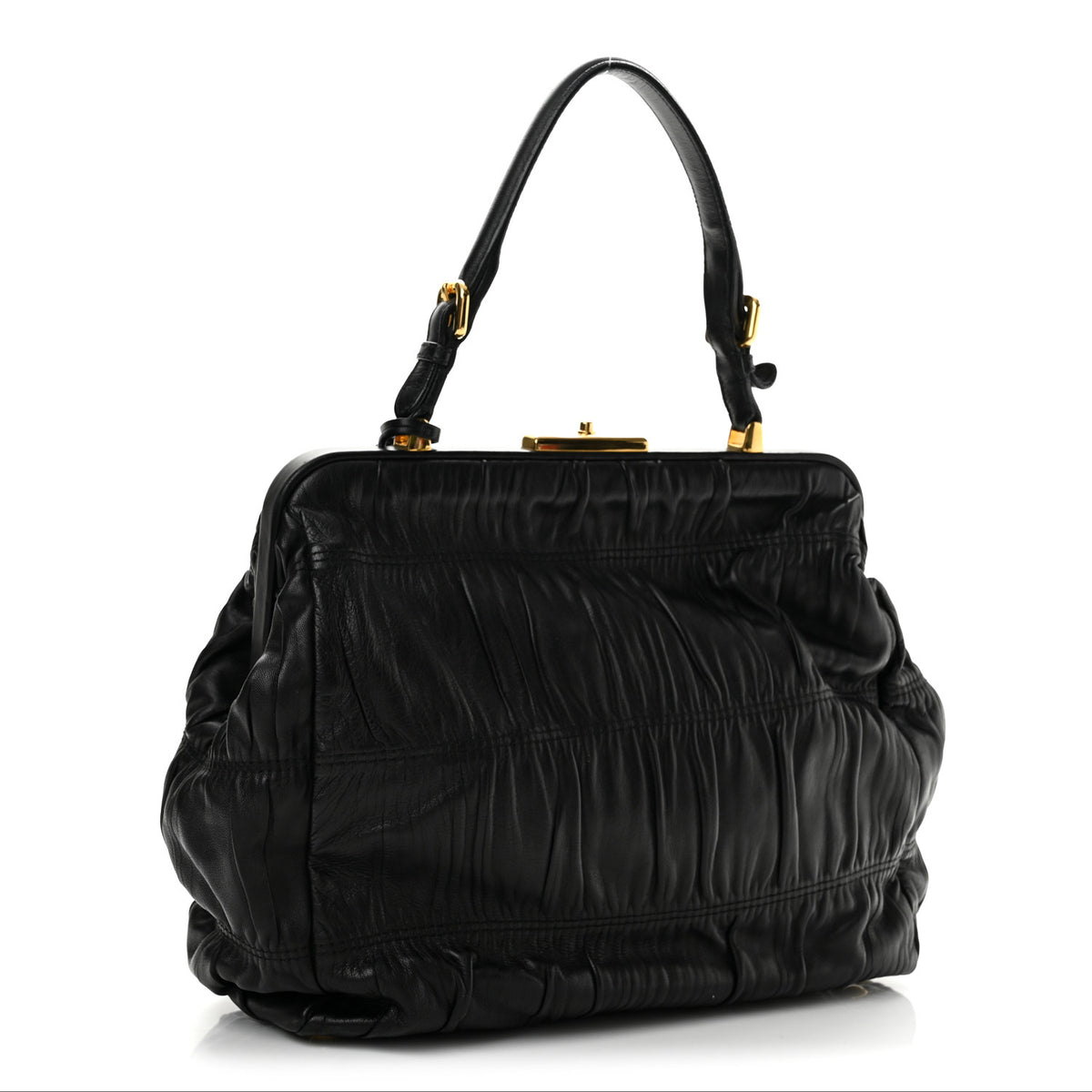 Prada Nappa Dressy Gaufre Framed Tote Black 2 of 13