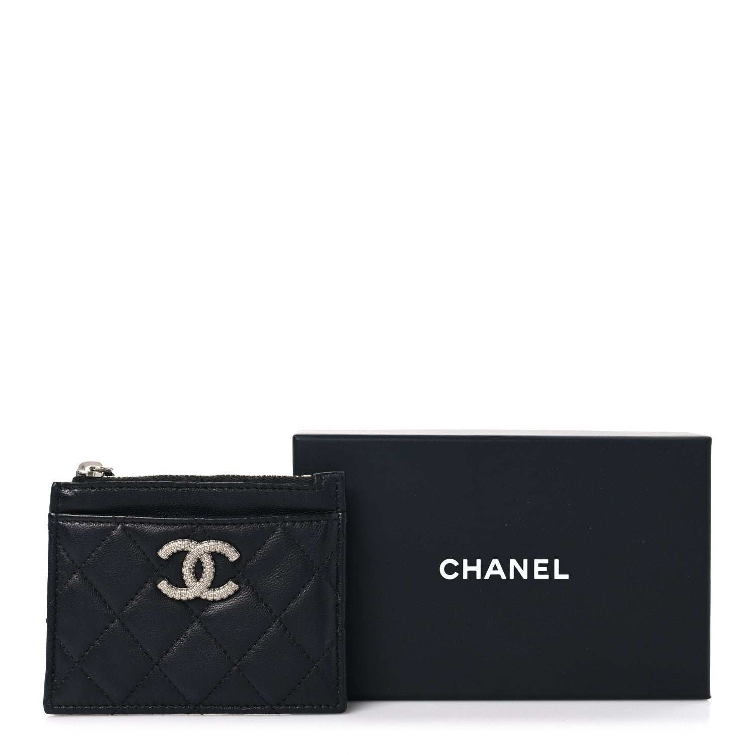 Chanel Lambskin Quilted CC Zip Card Holder Black 1773859