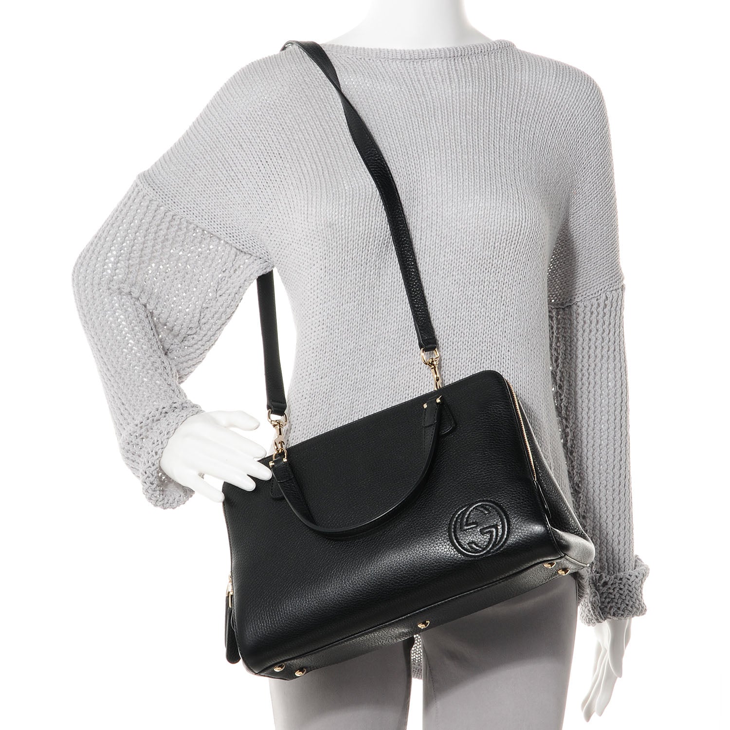 Gucci Leather Medium Label Tote Black 2 of 9