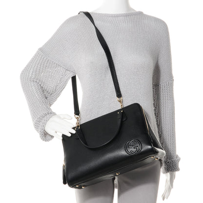 Gucci Leather Medium Label Tote Black 2 of 9