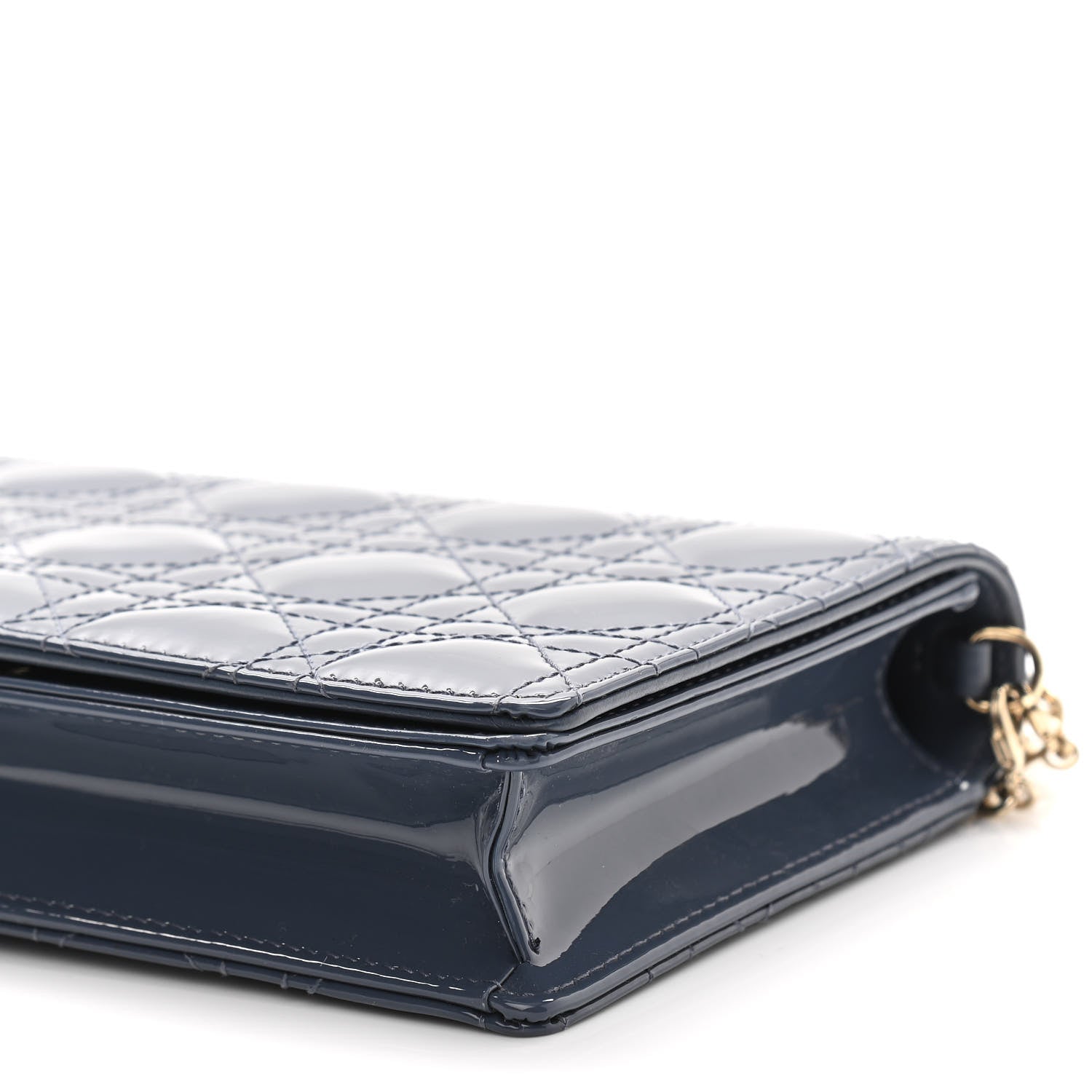 Christian Dior Patent Cannage Lady Dior Chain Wallet Denim 11 of 13