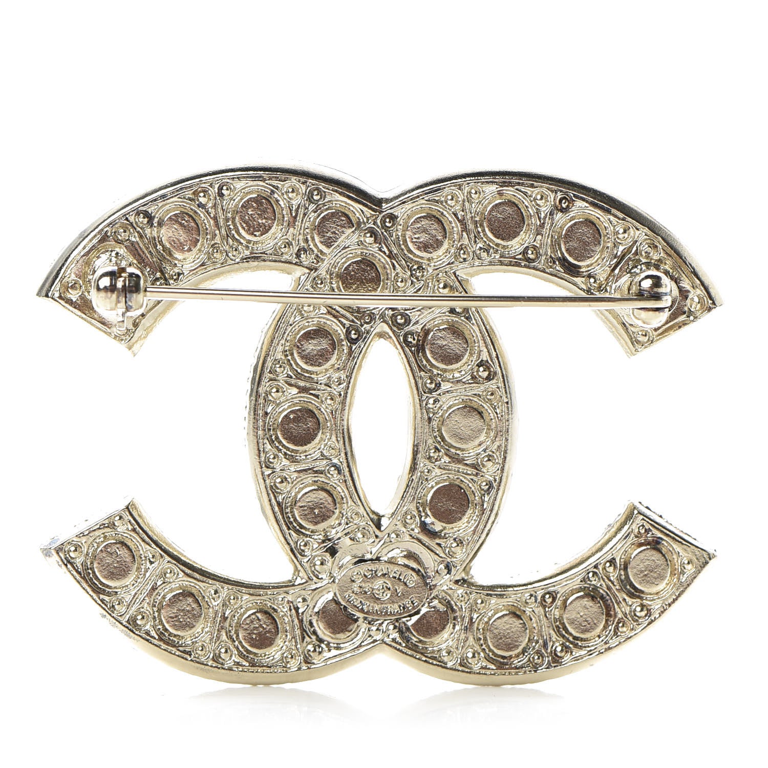 Chanel Pearl Crystal CC Brooch Gold 3 of 5