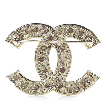 Chanel Pearl Crystal CC Brooch Gold 3 of 5