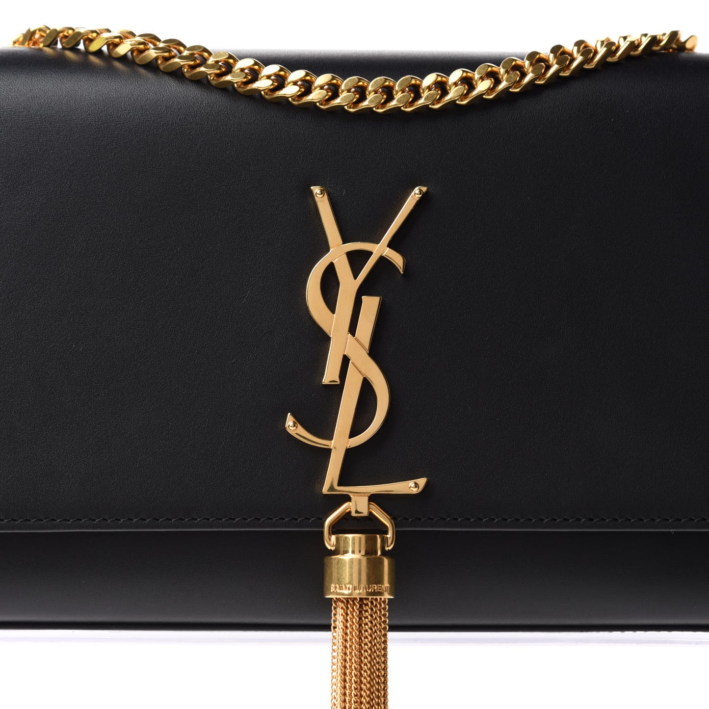 Smooth Calfskin Small Classic Monogram Kate Tassel Satchel Black