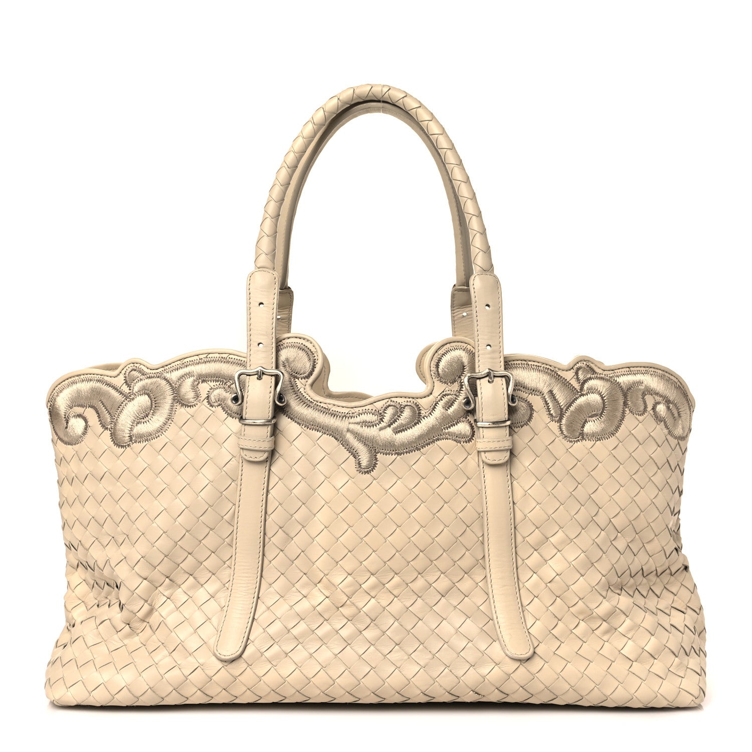 Bottega Veneta Nappa Intrecciato Embroidered Trim Tote Light Beige 1 of 9