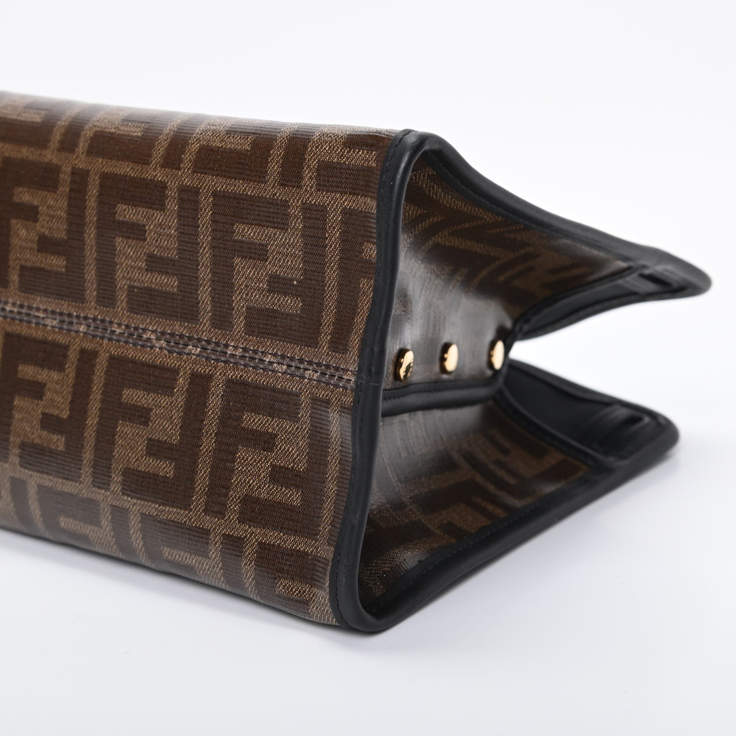 Fendi Glazed Fabric Vitello Century FF 1974 Stamp Patch Mini Peekaboo Defender Cover Mogano Panna Black 9 of 9