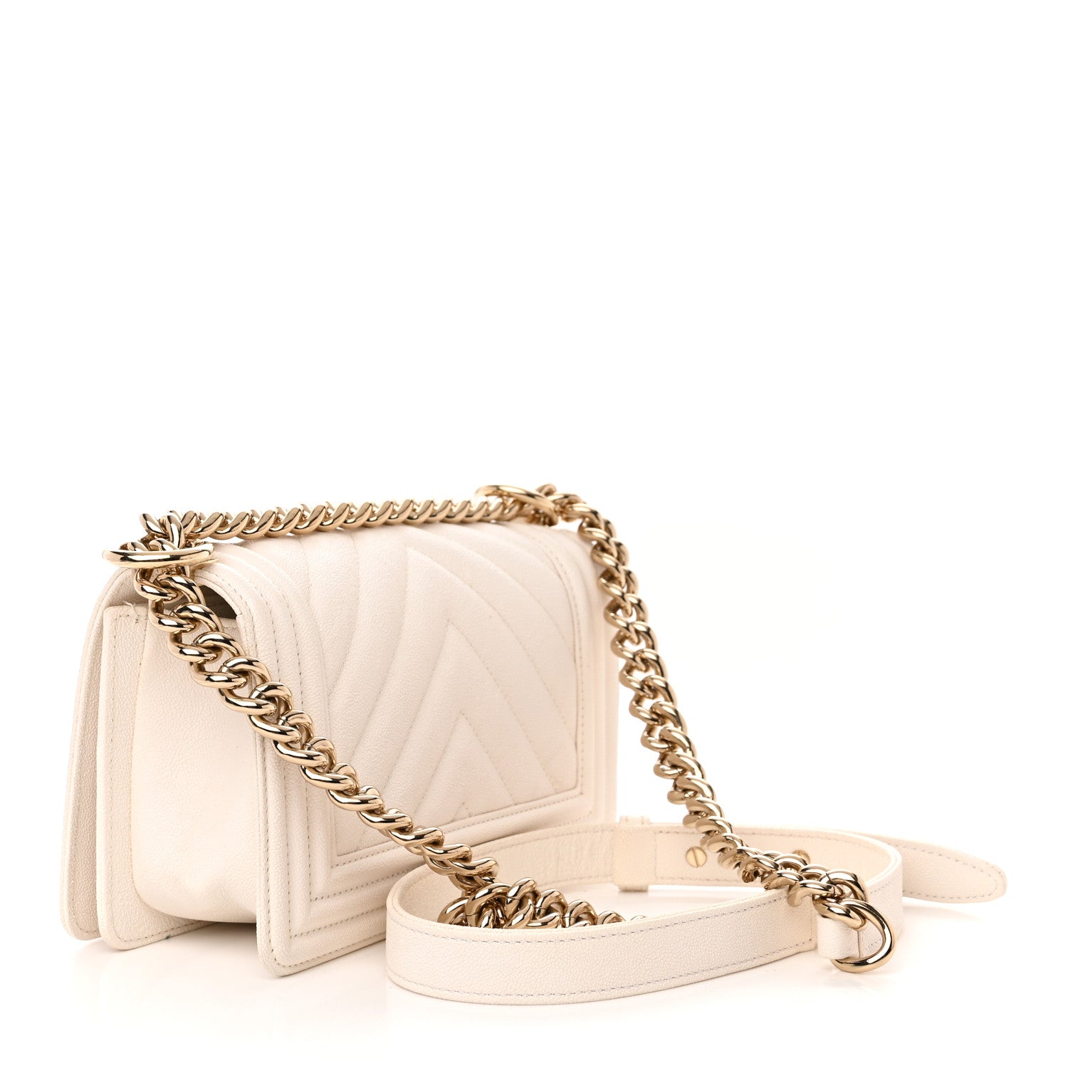 Chanel Caviar Chevron Quilted Small Boy Flap White 3 of 15