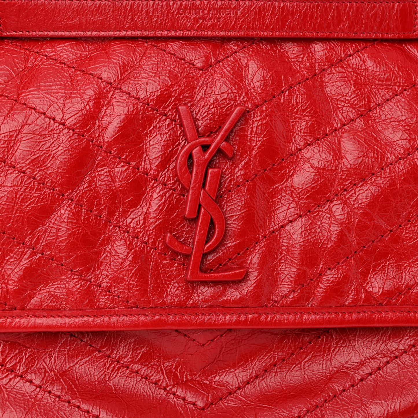 Crinkled Calfskin Matelasse Monogram Medium Niki Chain Satchel Rouge Eros
