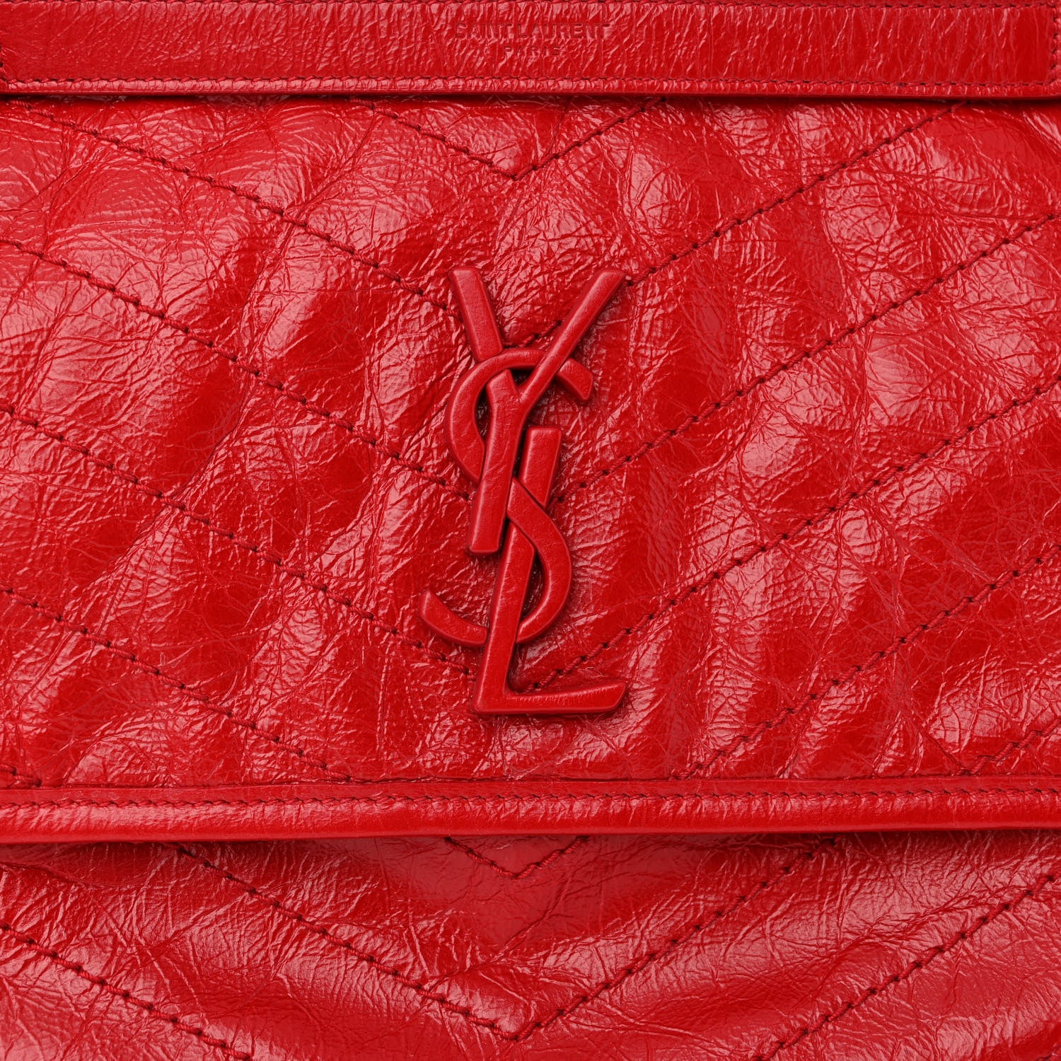 Saint Laurent Crinkled Calfskin Matelasse Monogram Medium Niki Chain Satchel Rouge Eros 7 of 9