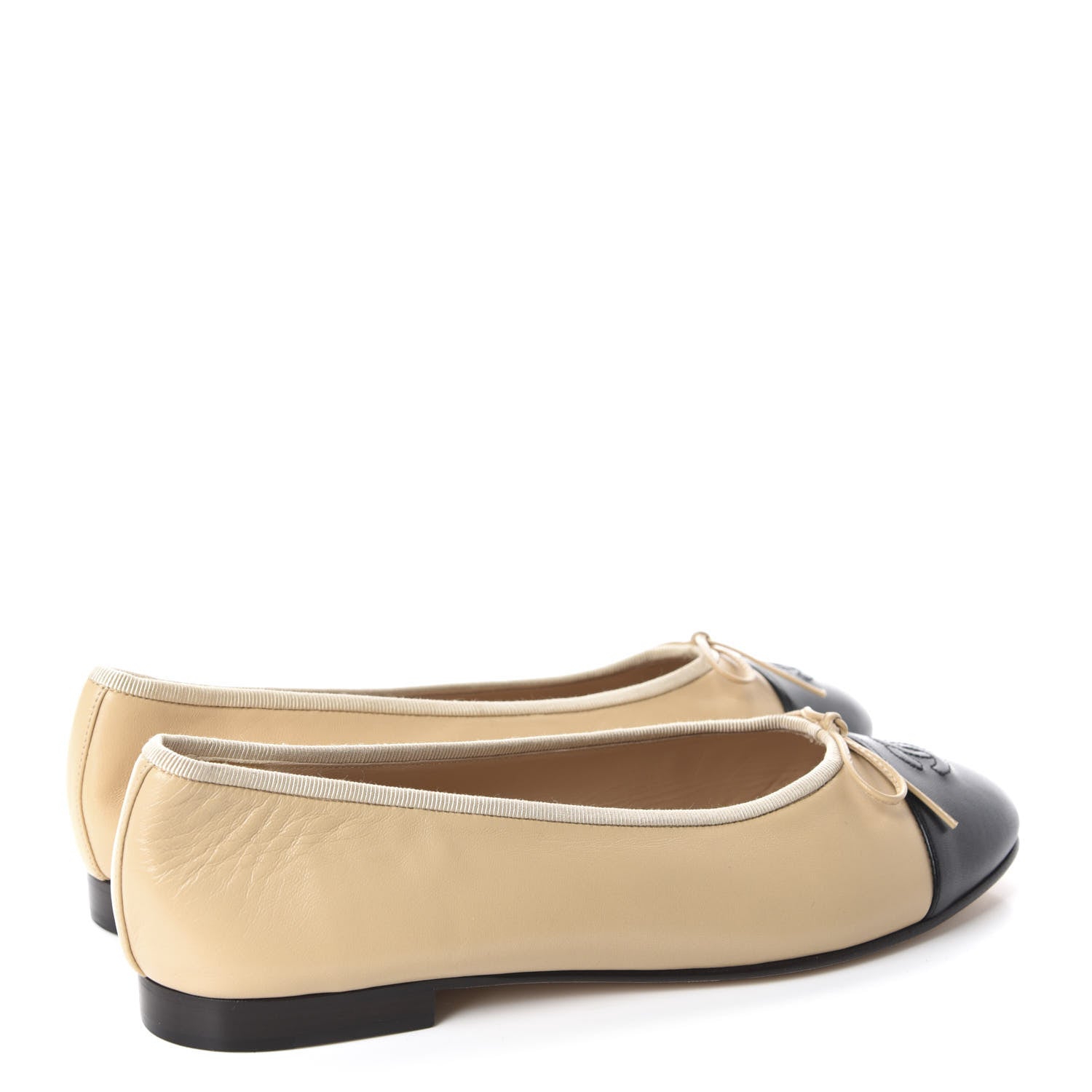 Chanel Lambskin Cap Toe CC Ballerina Flats 41 Beige Black 4 of 11