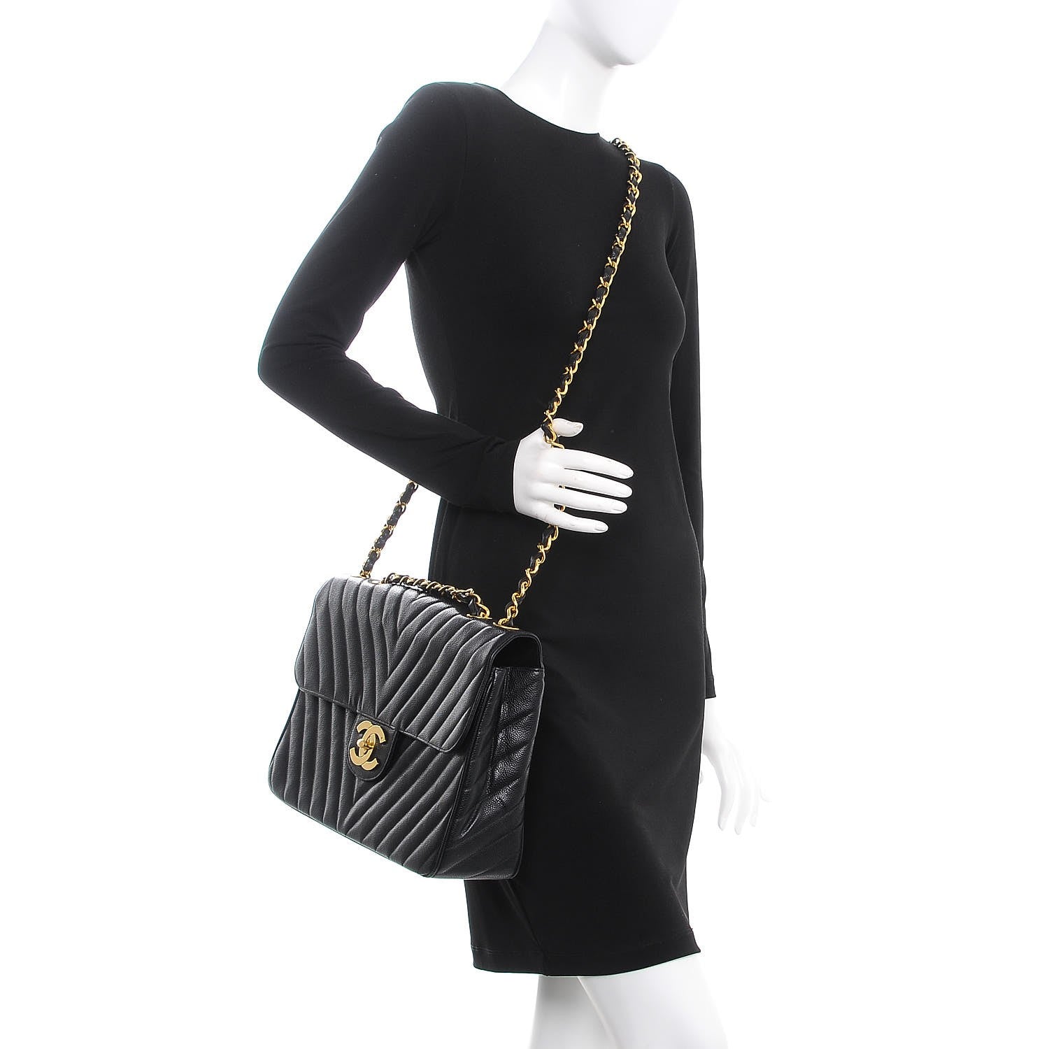 Chanel Caviar Chevron Quilted Maxi Single Flap Black 3 of 10