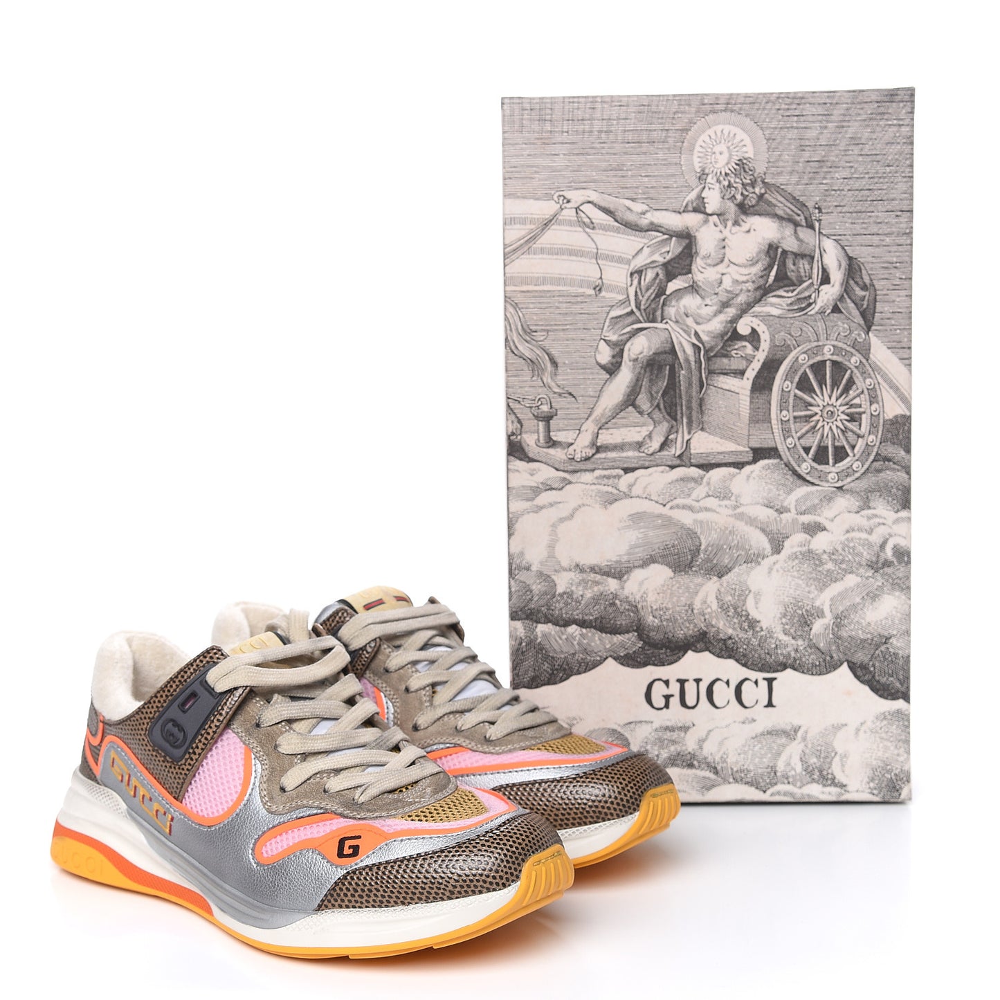 Calfskin Suede Mesh Lizard Embossed Womens Ultrapace Sneakers 40 Silver Anthracite Neon Orange