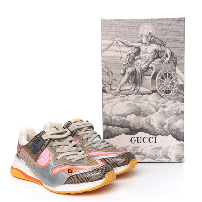 Gucci Calfskin Suede Mesh Lizard Embossed Womens Ultrapace Sneakers 40 Silver Anthracite Neon Orange 8 of 8