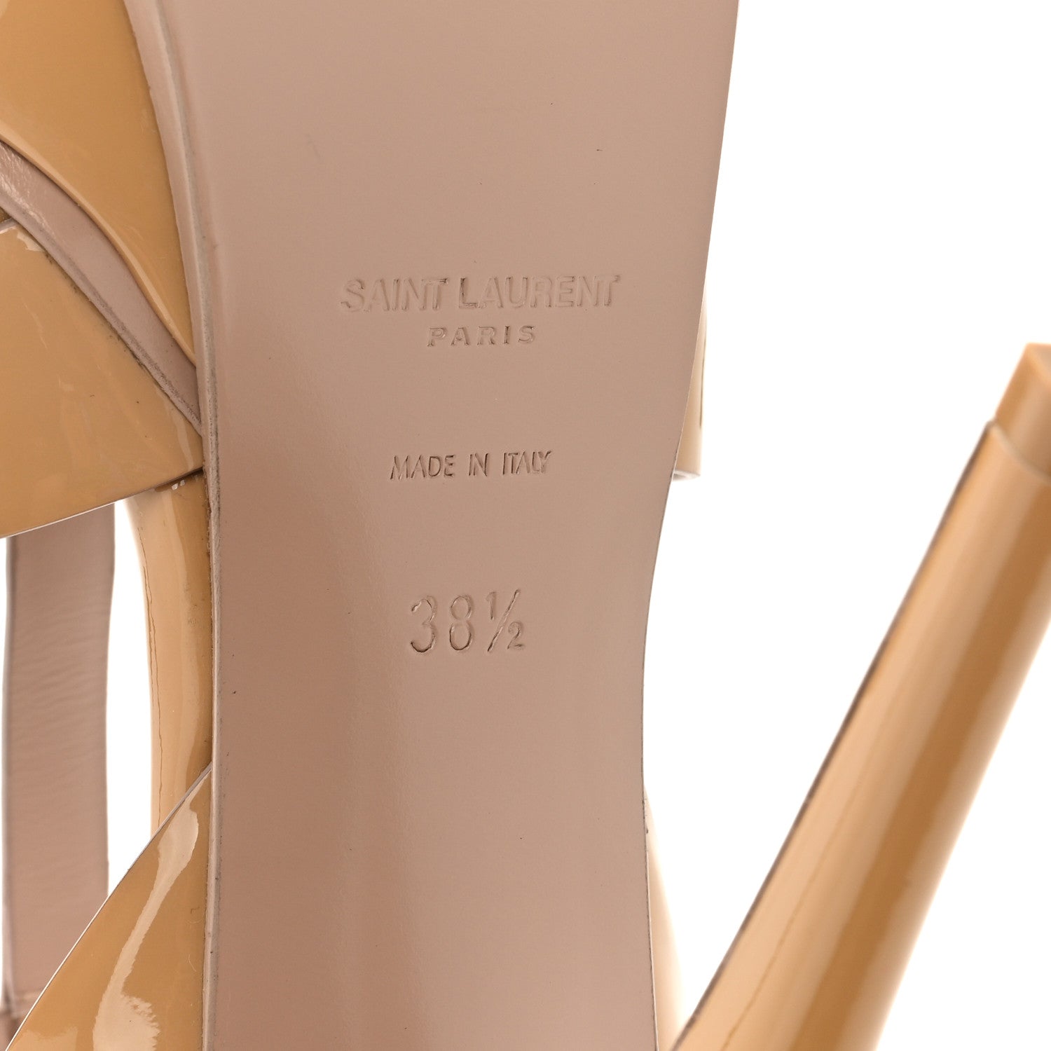 Saint Laurent Patent Tribute 105 Platform Sandals 38.5 Nude Powder 6 of 13