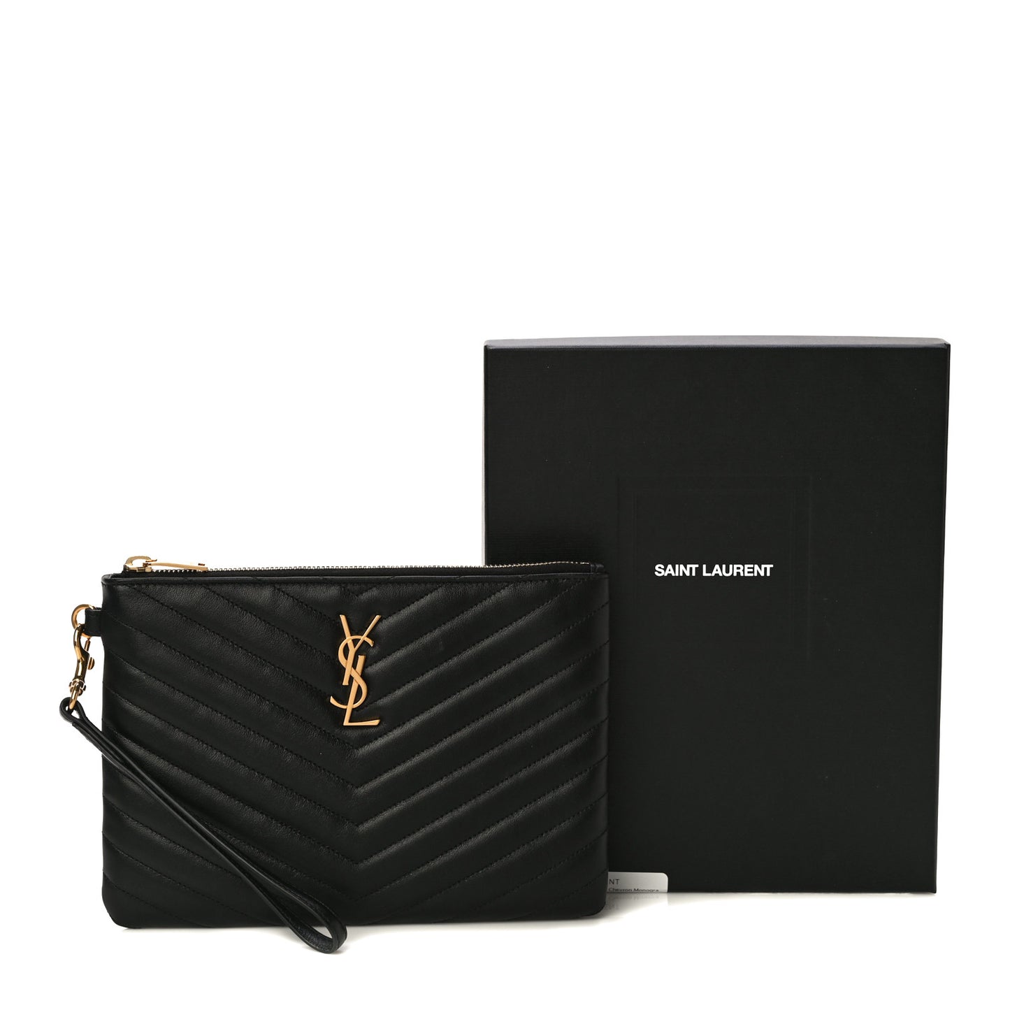 Calfskin Matelasse Chevron Monogram A5 Wristlet Black