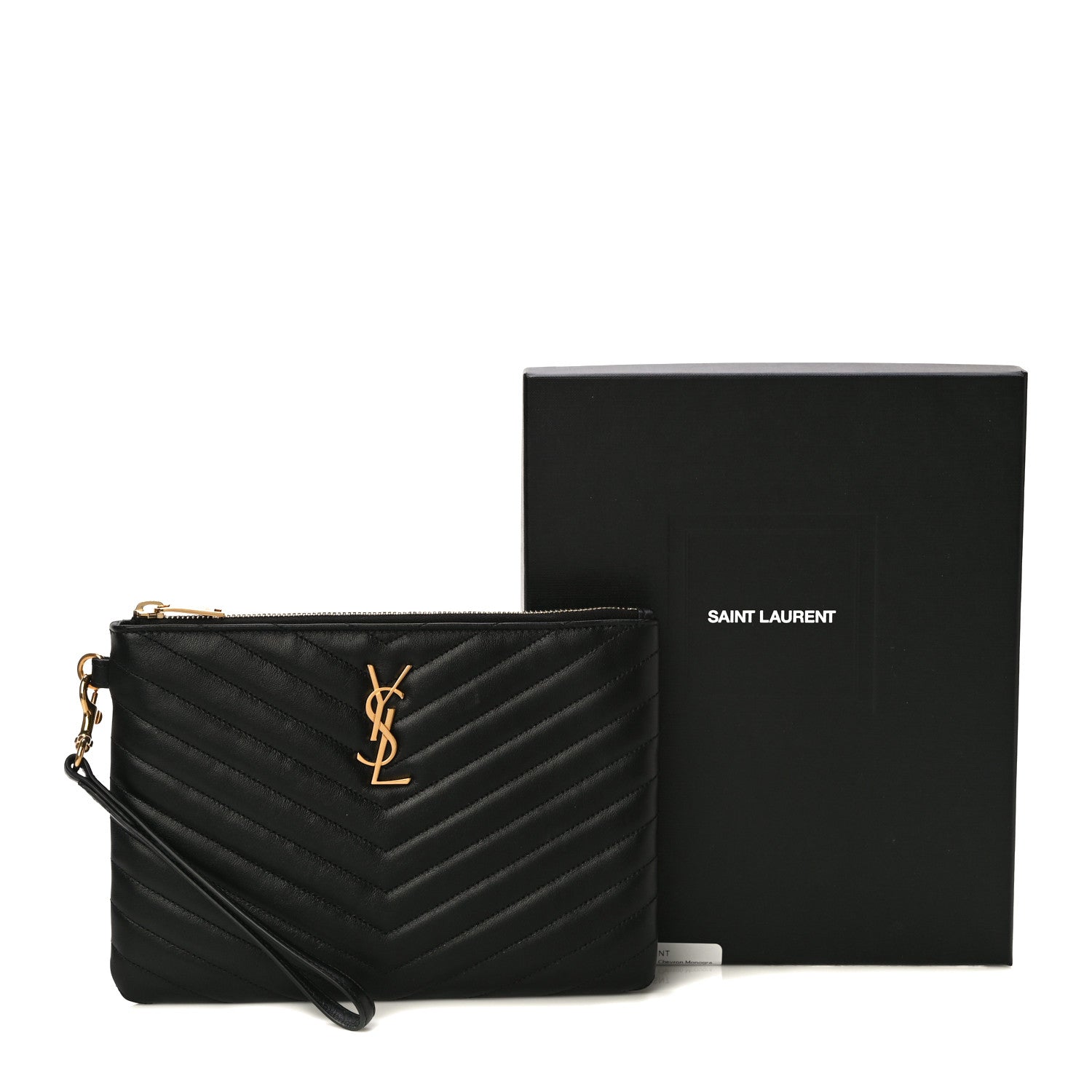 Saint Laurent Calfskin Matelasse Chevron Monogram A5 Wristlet Black 11 of 11