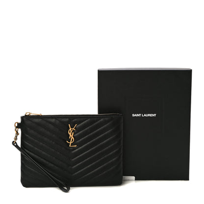 Saint Laurent Calfskin Matelasse Chevron Monogram A5 Wristlet Black 11 of 11