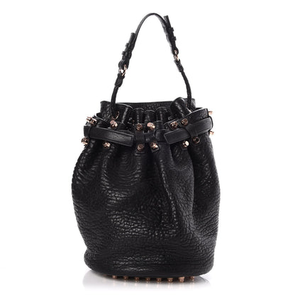 Alexander Wang Pebbled Lambskin Diego Bucket Drawstring Bag Black Rose Gold Hardware 1 of 9