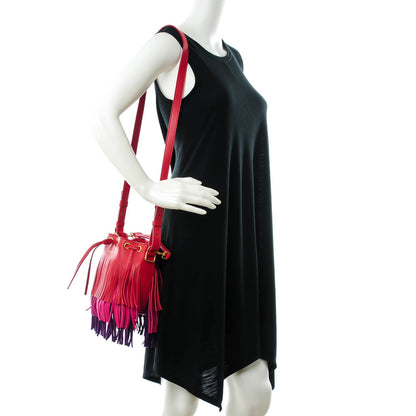 Saint Laurent Calfskin Tri-Color Small Emmanuelle Fringe Bucket Bag Red Bubblegum Purple 2 of 7