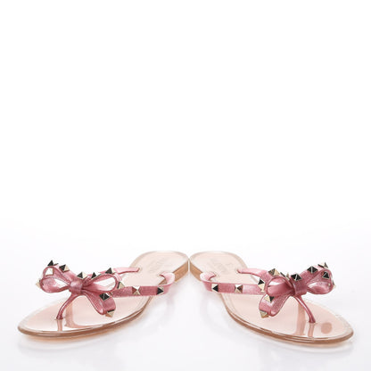Valentino Garavani PVC Jelly Glitter Rockstud Bow Thong Sandals 38 Pink 6 of 9