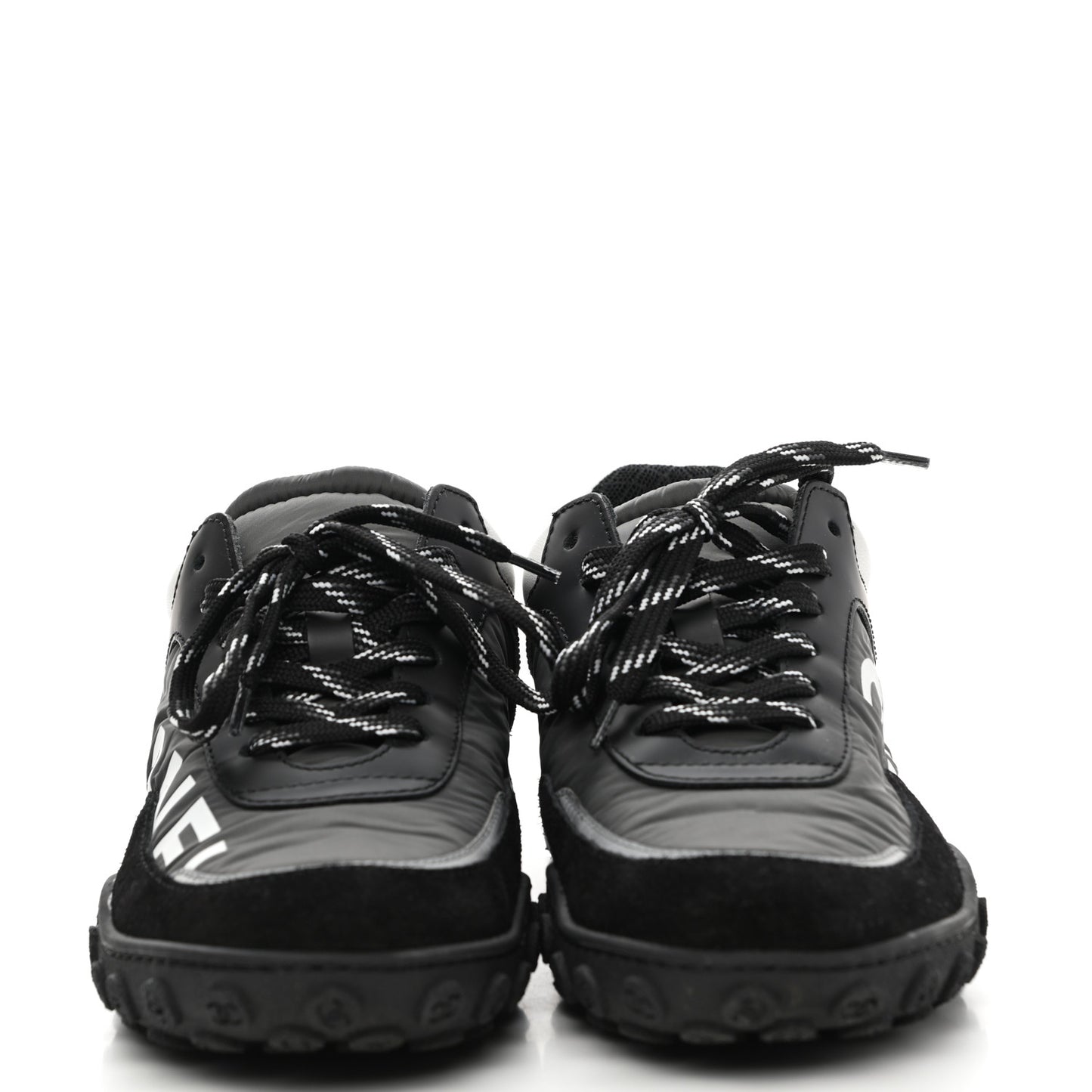 Nylon Calfskin Suede Womens CC Sneakers 37 Black Grey White
