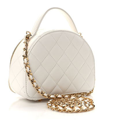 Chanel Lambskin Quilted Small Chic Riviera Top Handle Vanity Case White 3 of 9