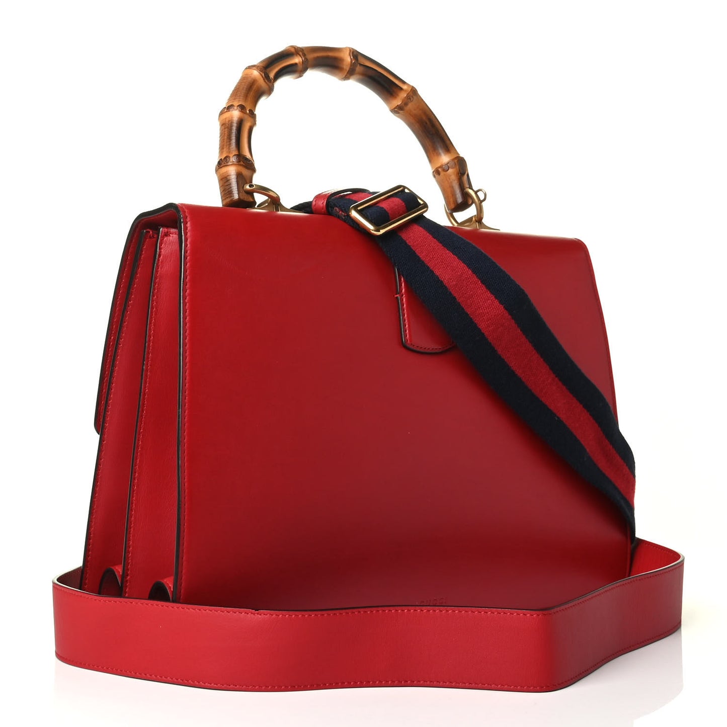 Moon Calfskin Web Large Dionysus Bamboo Top Handle Bag Hibiscus Red