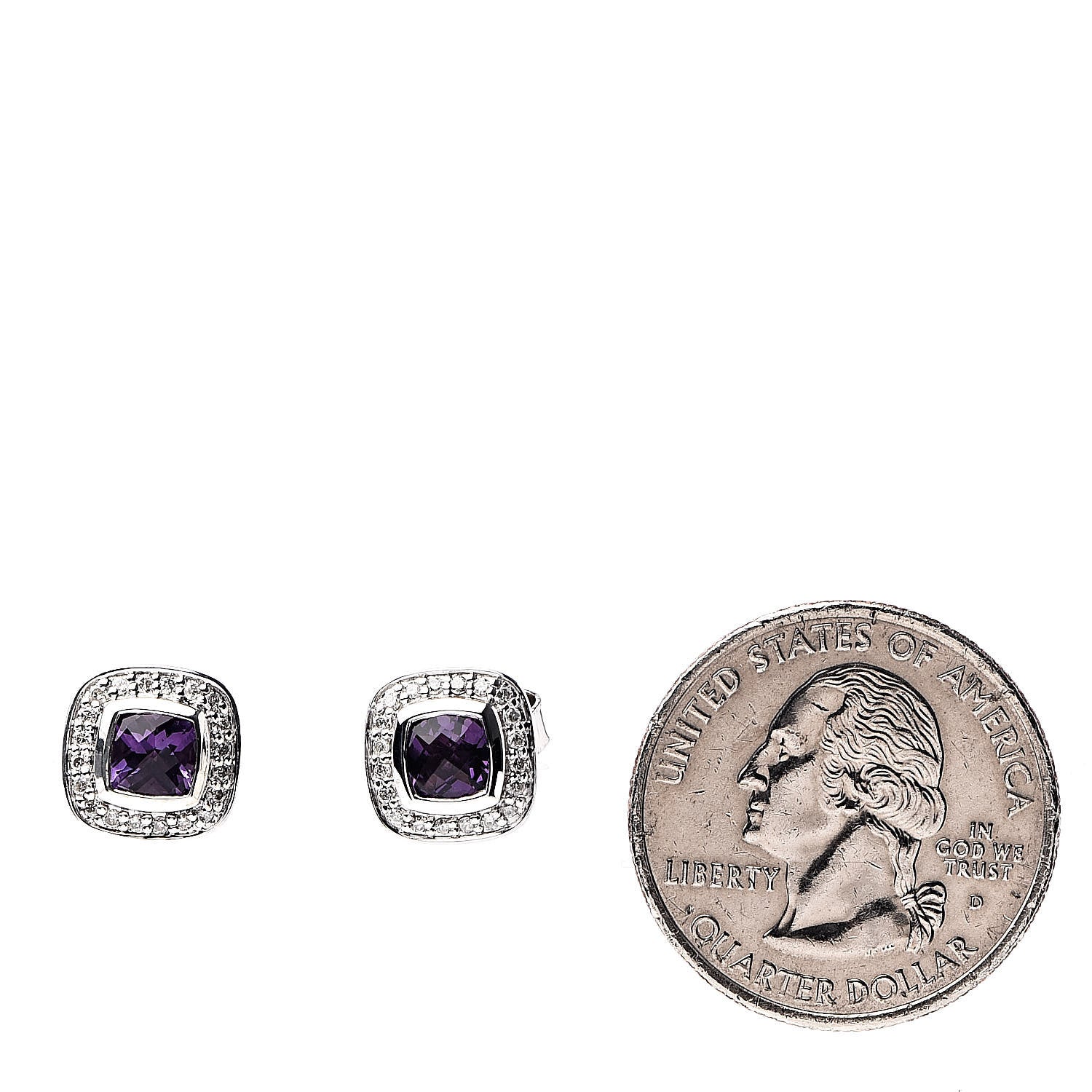 David Yurman Sterling Silver Diamond Amethyst 5mm Petite Albion Earrings 2 of 4