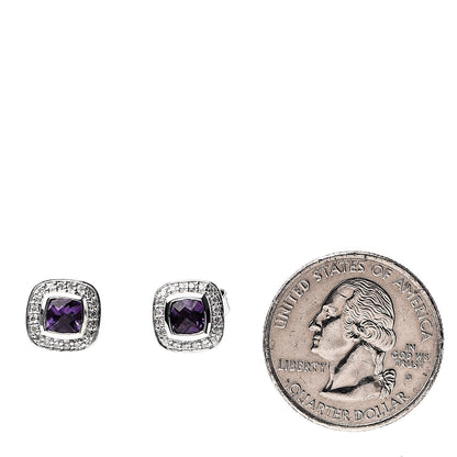 David Yurman Sterling Silver Diamond Amethyst 5mm Petite Albion Earrings 2 of 4