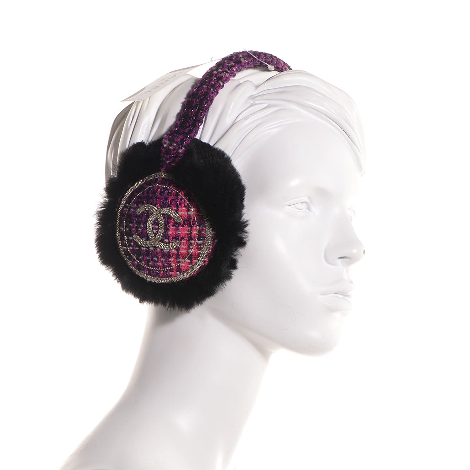 Chanel Rabbit Fur Tweed CC Earmuffs Purple 3 of 5