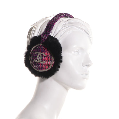 Chanel Rabbit Fur Tweed CC Earmuffs Purple 3 of 5