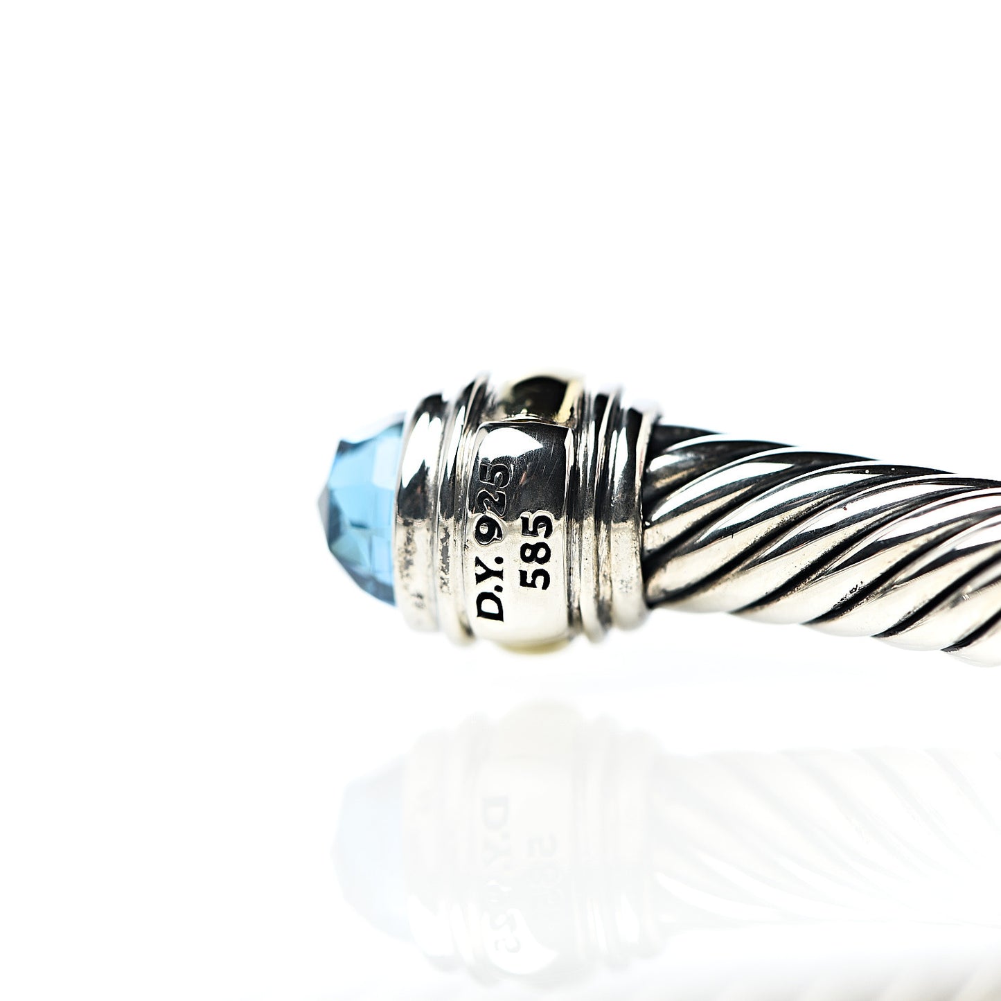 Sterling Silver 14K Yellow Gold Blue Topaz 5mm Cable Classics Bracelet