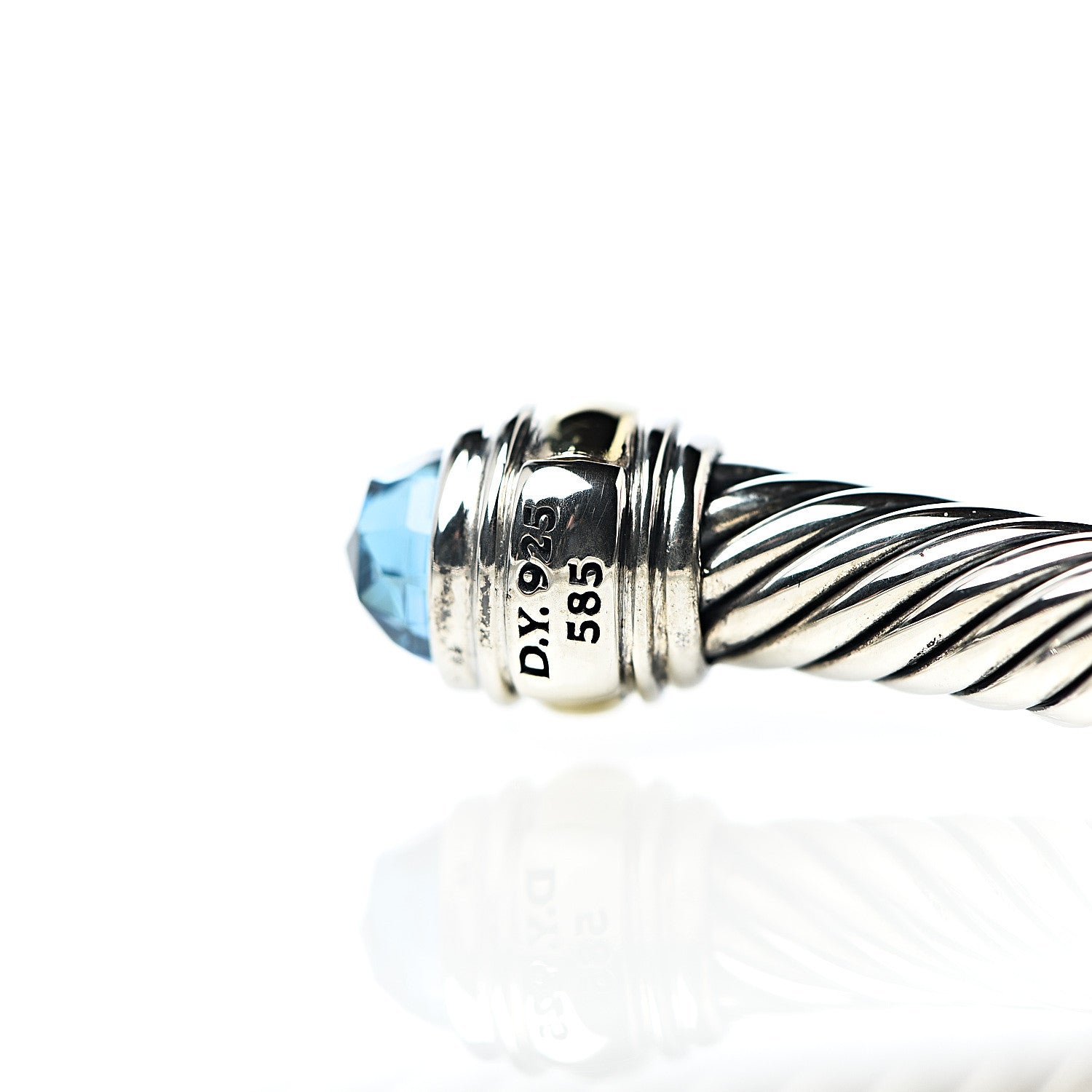 David Yurman Sterling Silver 14K Yellow Gold Blue Topaz 5mm Cable Classics Bracelet 5 of 5