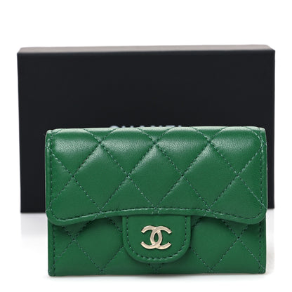 Chanel Lambskin Quilted Flap Card Holder Wallet Green 9 of 9