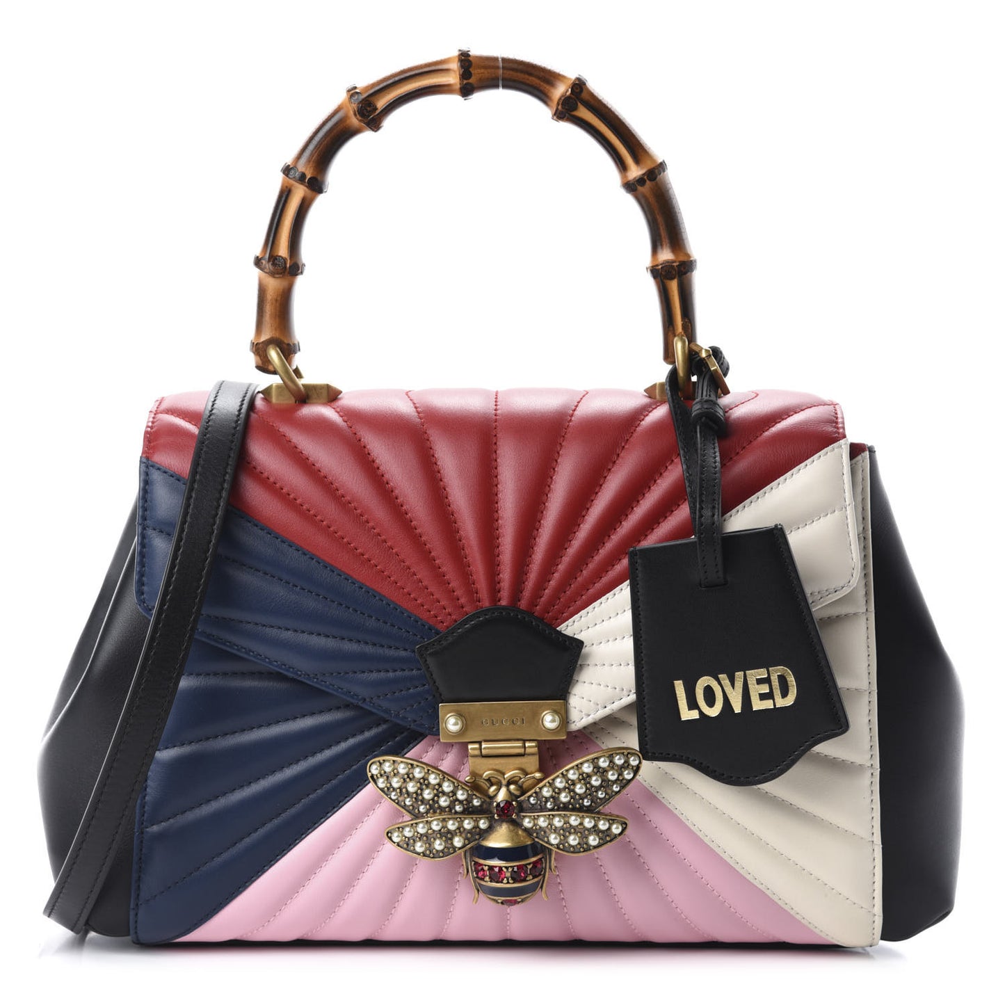 Calfskin Bamboo Trapuntata Queen Margaret Top Handle Bag Blue Agata Hibiscus Red Mystic White Sugar Pink