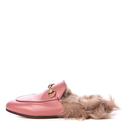 Gucci Calfskin Fur Womens Princetown Slippers 36.5 Lipstick Rose Natural 1 of 12