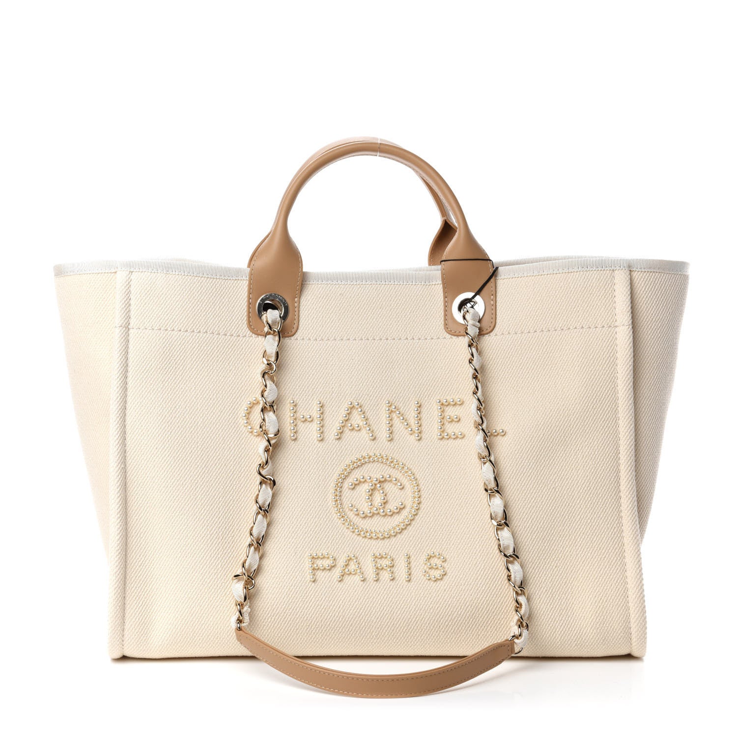 Chanel Canvas Pearl Medium Deauville Tote Ecru Beige 1 of 11