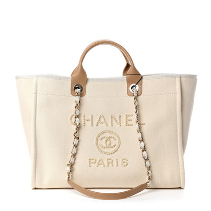 Chanel Canvas Pearl Medium Deauville Tote Ecru Beige 1 of 11