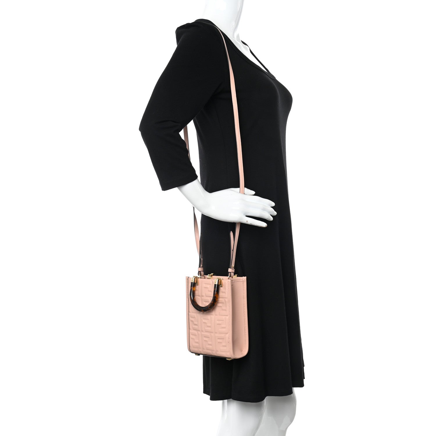Fendi Vitello Plexiglass FF Embossed Mini Fendi Sunshine Shopper Tote Baby Pink 2 of 10