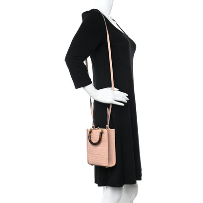 Fendi Vitello Plexiglass FF Embossed Mini Fendi Sunshine Shopper Tote Baby Pink 2 of 10