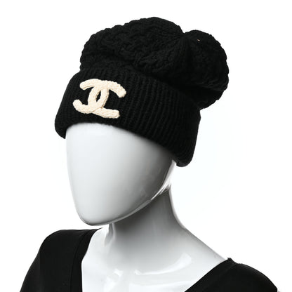 Chanel Cashmere CC Beanie Hat Black White 2 of 5