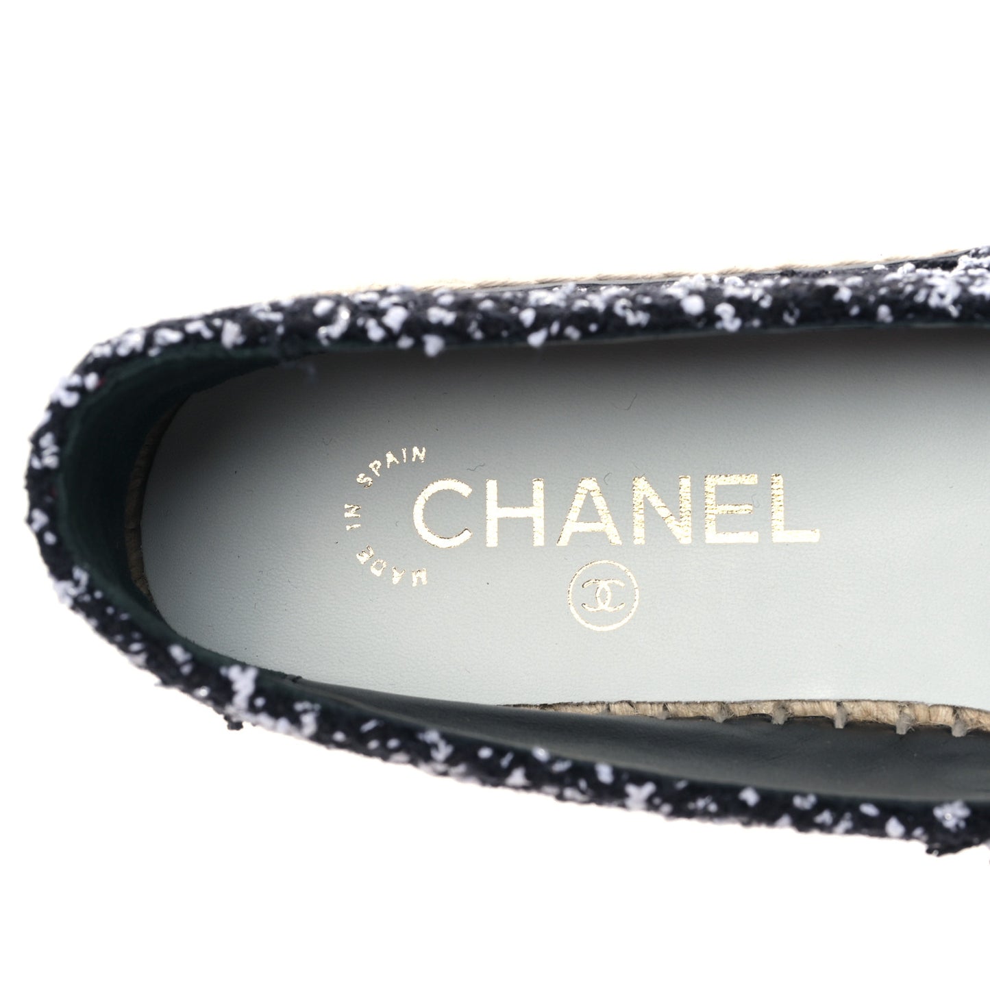 Tweed Lambskin Patent CC Espadrilles 39 Black White
