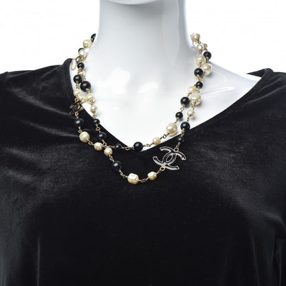 Chanel Pearl Bead Enamel CC Long Necklace Black Light Gold 2 of 5