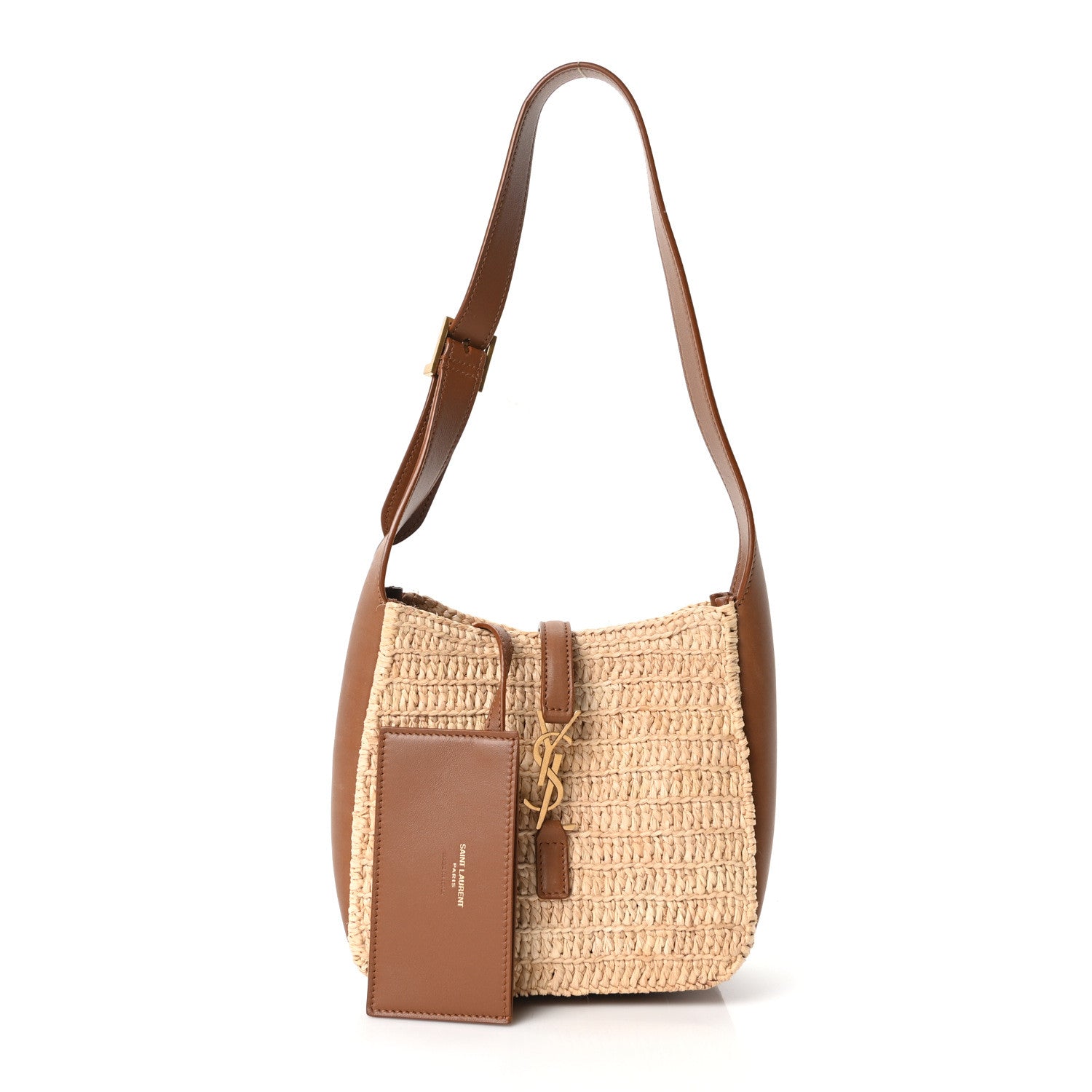 Saint Laurent Raffia Calfskin Le 5 A 7 Baby Hobo  Natural Brick 3 of 12