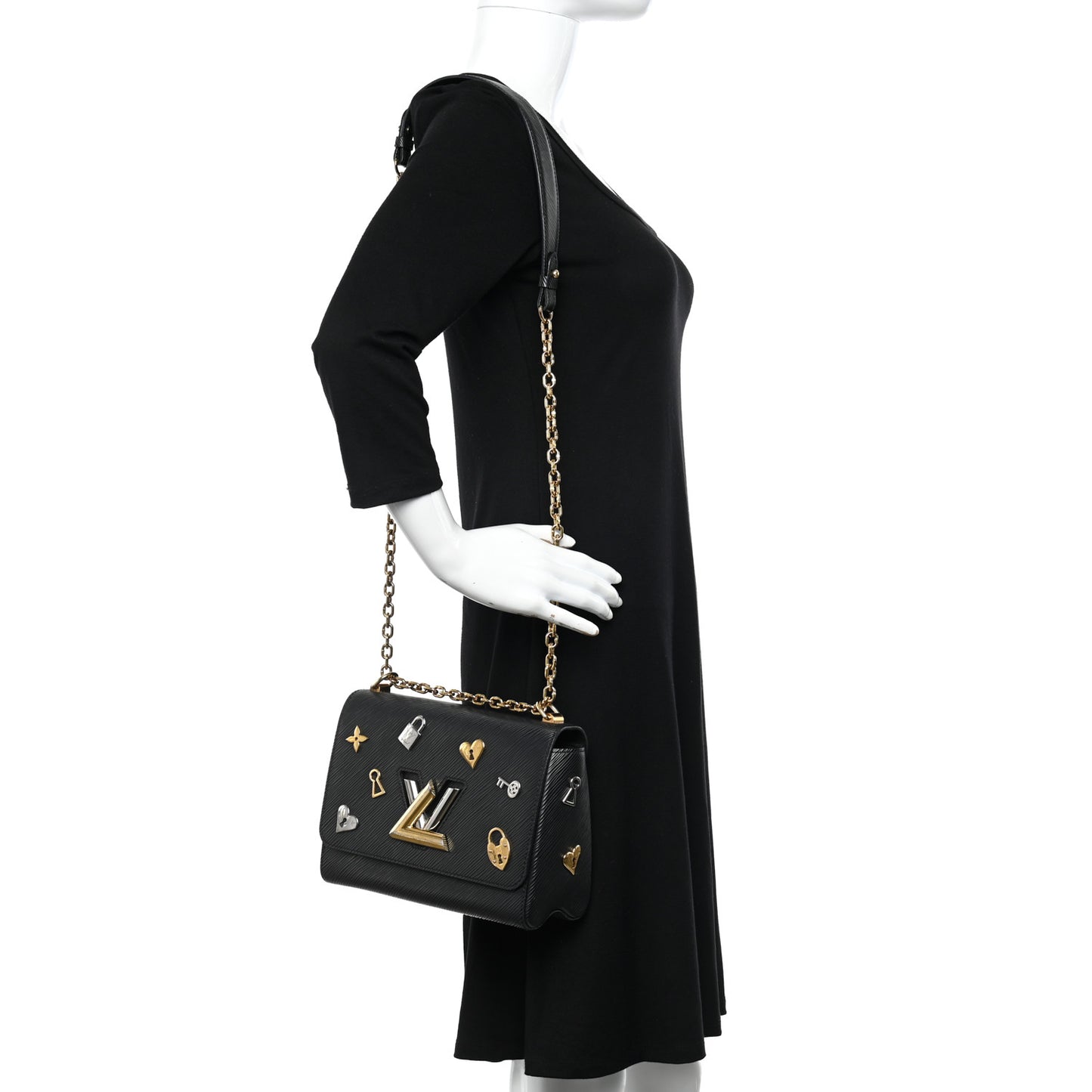 Epi Love Lock Twist Shoulder Bag MM Black