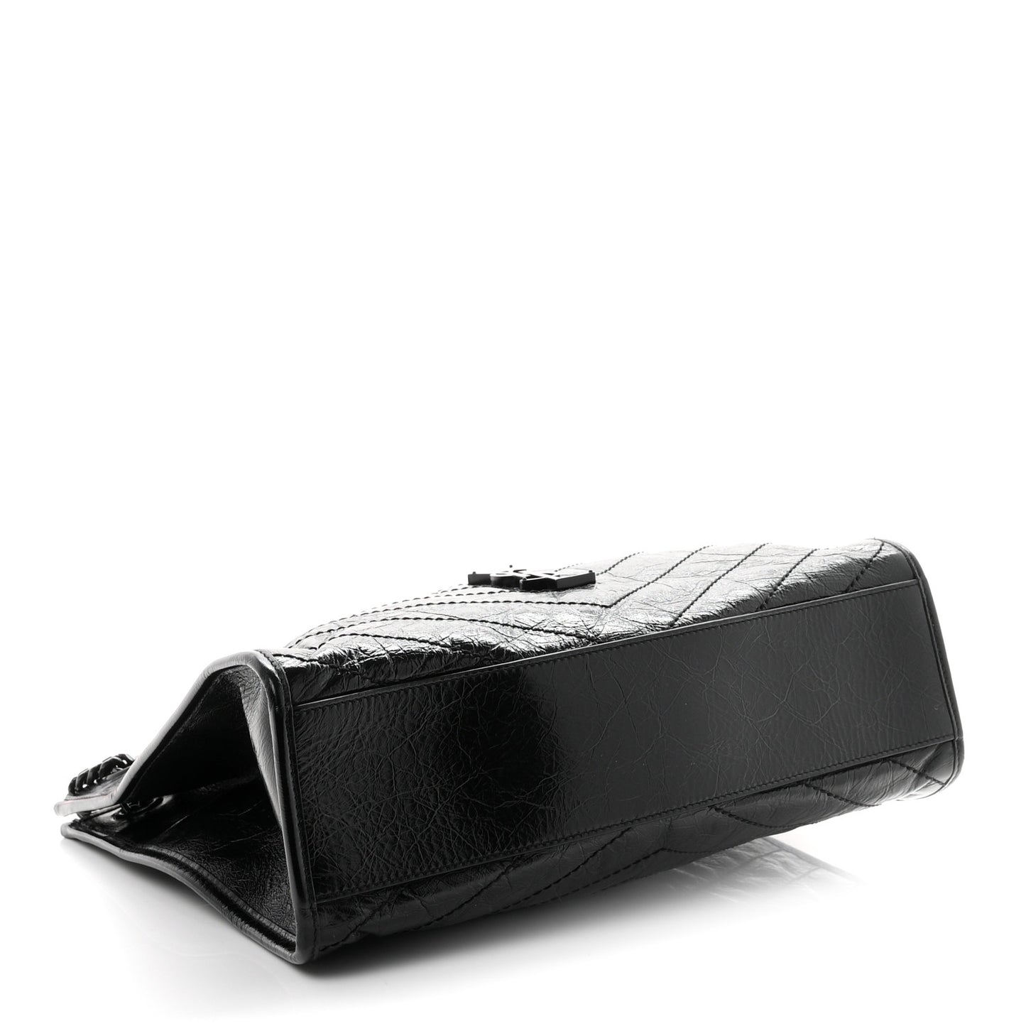 Crinkled Calfskin Matelasse Monogram Medium Niki Shopper Tote Black