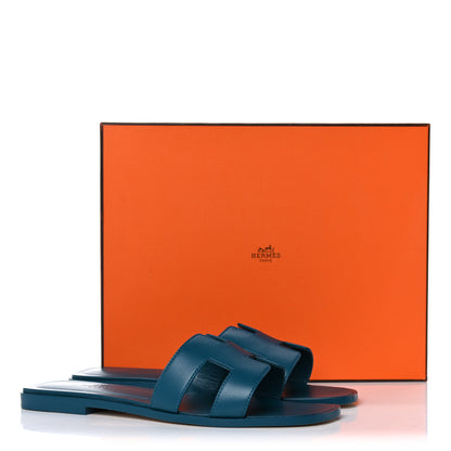 Hermes Box Calfskin Oran Sandals 38 Blue Velvet 9 of 9