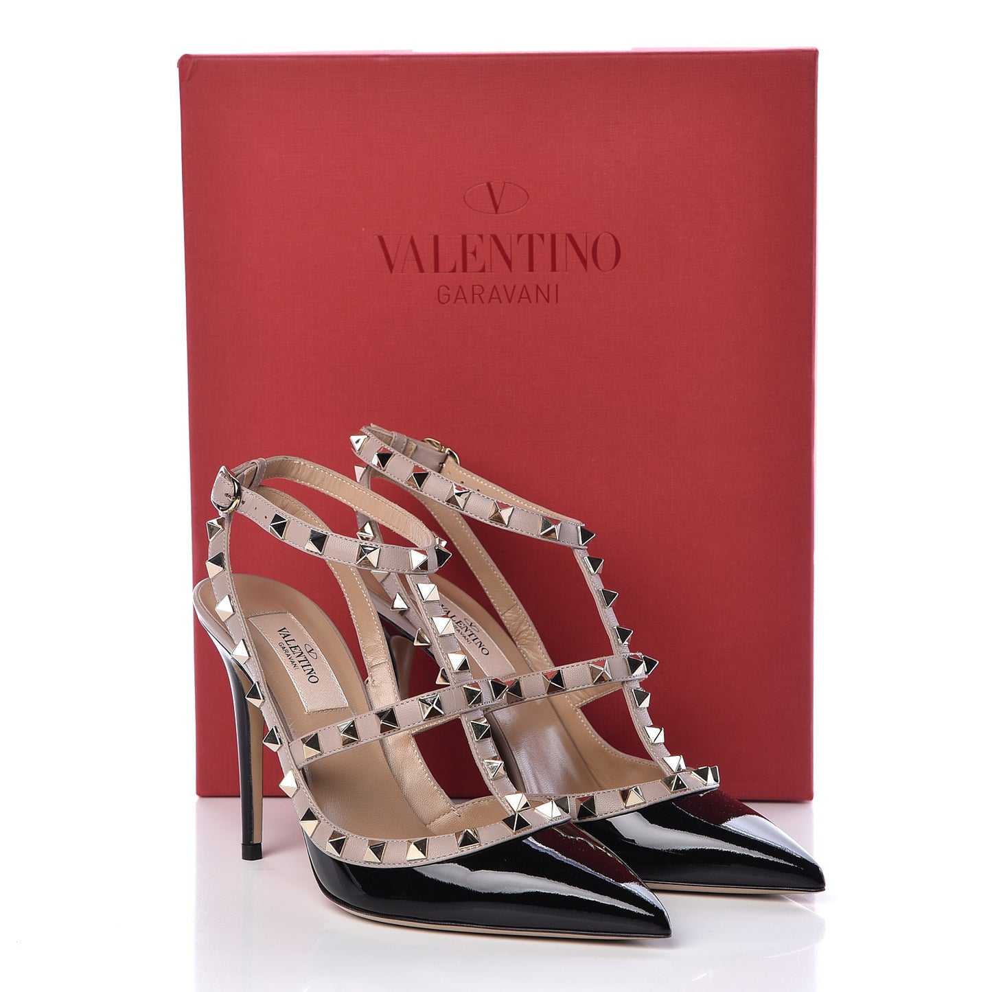 Patent Nappa Rockstud Ankle Strap 100mm Pumps 37 Black Poudre