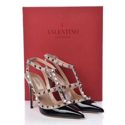 Valentino Garavani Patent Nappa Rockstud Ankle Strap 100mm Pumps 37 Black Poudre 8 of 8