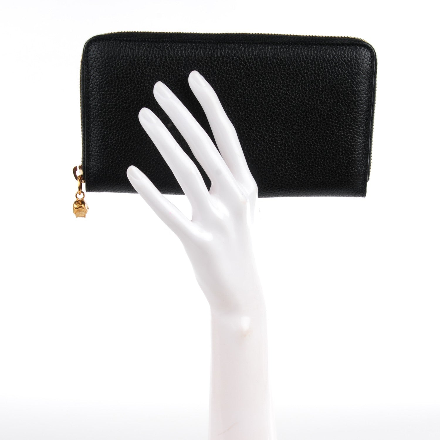 Alexander McQueen Pebbled Calfskin Skull Continental Zip Wallet Black 2 of 8